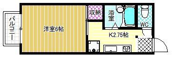 リバーヒル喜志(1K/2階)の間取り写真
