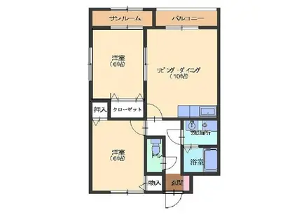 サザンエル伏見台(2LDK/2階)の間取り写真