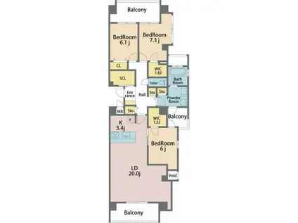 グランコート常三島(3LDK/8階)の間取り写真