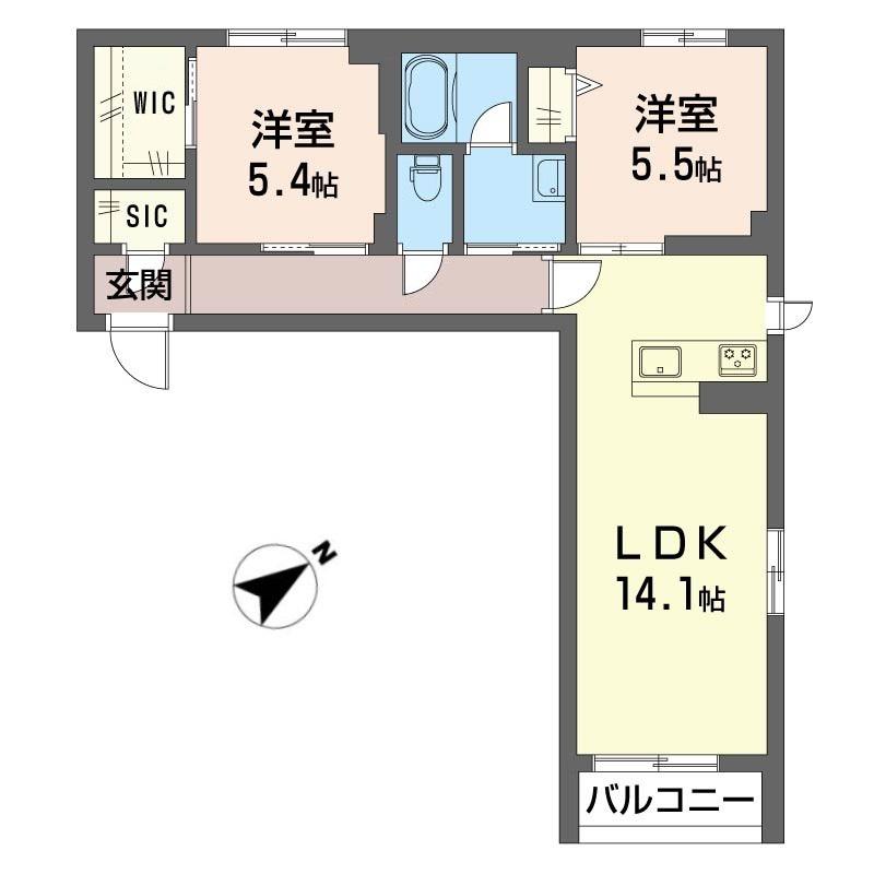 クレール(2LDK/2階)の間取り写真