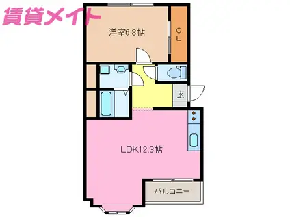 クローバーA(1LDK/1階)の間取り写真