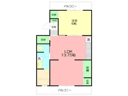 大六天マンション(1LDK/1階)の間取り写真
