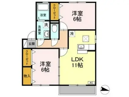 ライフモア守上B棟(2LDK/1階)の間取り写真
