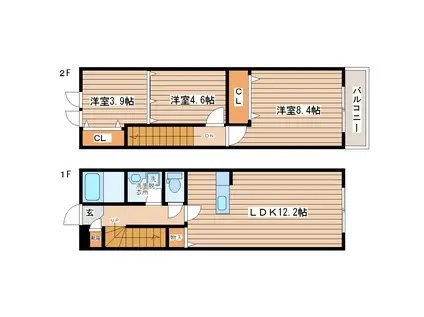 アスコット古川I番館(3LDK/1階)の間取り写真
