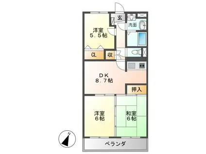 ア・ドリーム松田(3DK/3階)の間取り写真