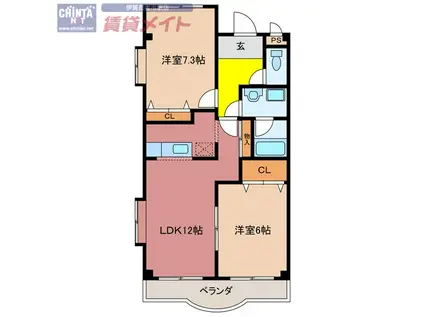 エーデル・ハイム(2LDK/3階)の間取り写真