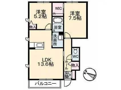 メゾンRYOSENII D棟(2LDK/1階)の間取り写真