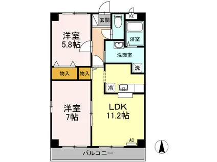 ウィルコート伏石C(2LDK/3階)の間取り写真
