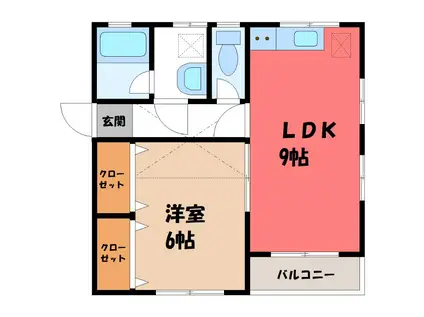 ソニックハイツA(1LDK/2階)の間取り写真