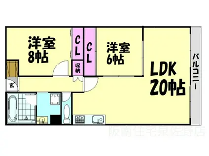 泉佐野メゾンドフルール(2LDK/6階)の間取り写真