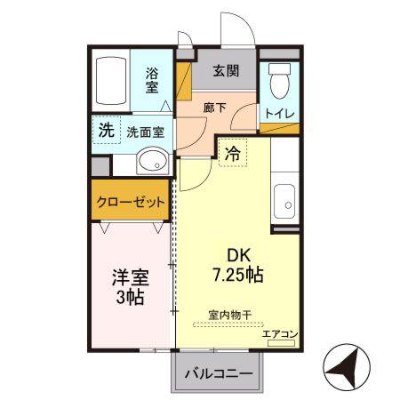 PIACERE(1DK/2階)の間取り写真