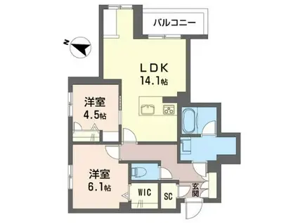 グランアリスティオ(2LDK/2階)の間取り写真