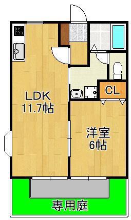 ビーライン力丸(1LDK/1階)の間取り写真