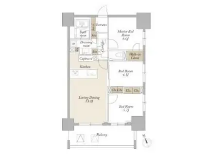 ライトテラス新宿御苑(3LDK/17階)の間取り写真