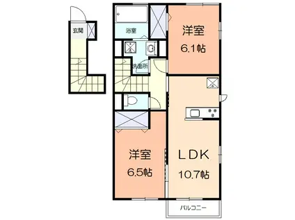 オークテラス(2LDK/2階)の間取り写真