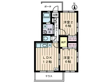 ネスト鷹番(2LDK/1階)の間取り写真