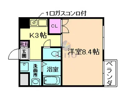 グリーンテラス豊中(1K/2階)の間取り写真