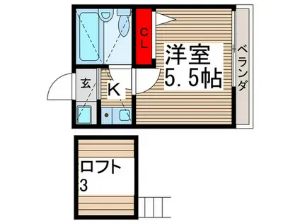 ローズアパートR15(1K/2階)の間取り写真