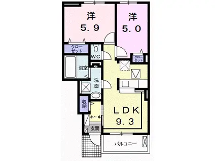 オアシス(2LDK/1階)の間取り写真