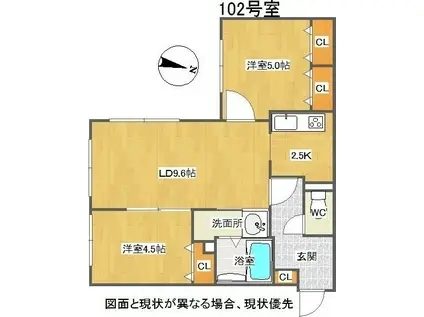 NUOVO STORIA MOTOMACHI(2LDK/1階)の間取り写真