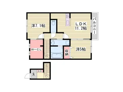 セイカーサB棟(2LDK/2階)の間取り写真
