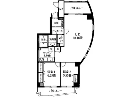 クイーンズパレスⅠ(2LDK/4階)の間取り写真