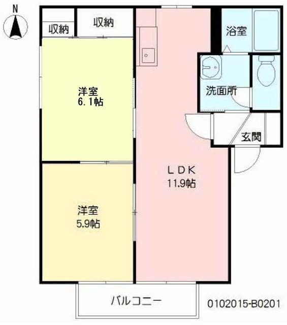 レーベンス富の原B(2LDK/2階)の間取り写真