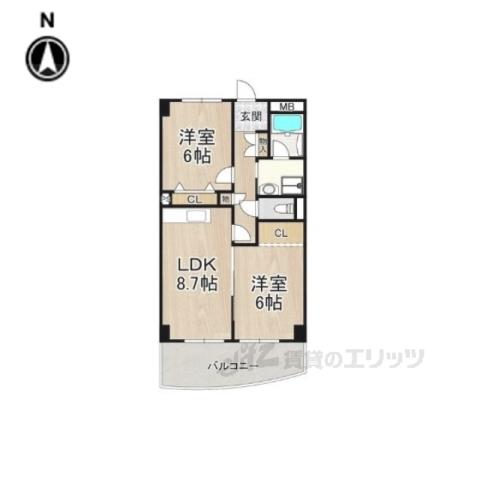 パークモダン伊丹(2LDK/8階)の間取り写真