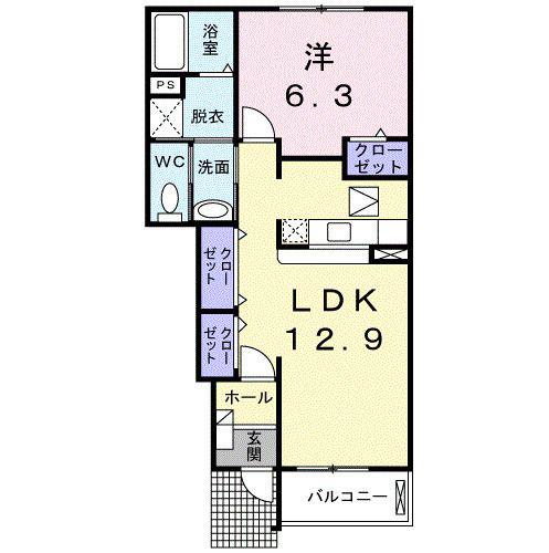 メリーグレースB(1LDK/1階)の間取り写真