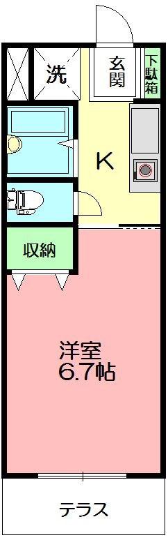 ヒルサイドハウス(1K/2階)の間取り写真