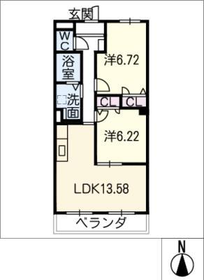 ハイツ南(2LDK/5階)の間取り写真