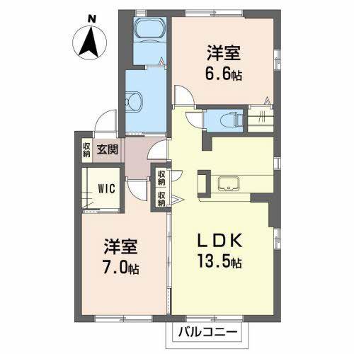 グリーン ハーモニー・B(2LDK/2階)の間取り写真