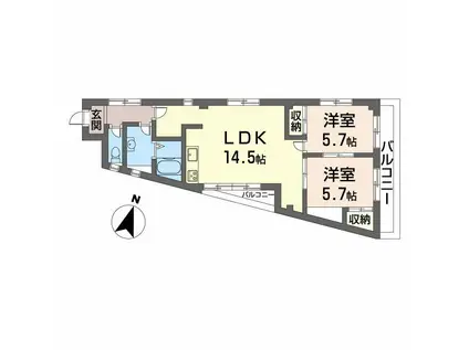 リーブルーノ井(2LDK/3階)の間取り写真