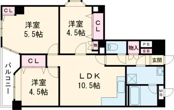 ロワイヤルユウ大牟田・荒尾(3LDK/1階)の間取り写真