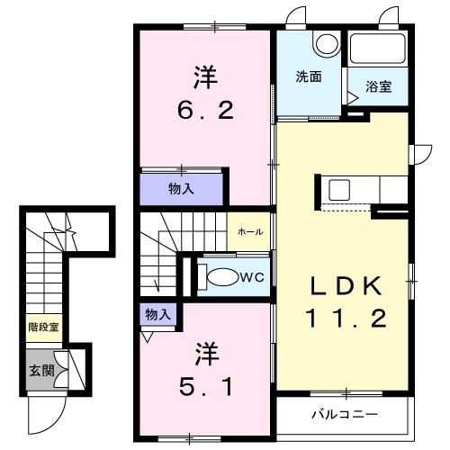 シャーメゾンレープレ(2LDK/2階)の間取り写真
