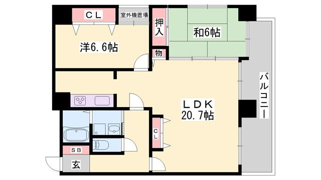 ラシャンス広畑(2LDK/9階)の間取り写真