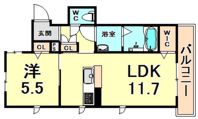 アヴェニール金楽寺(1LDK/3階)の間取り写真