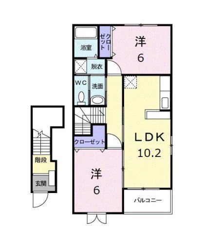 オーブリー金光C棟(2LDK/2階)の間取り写真