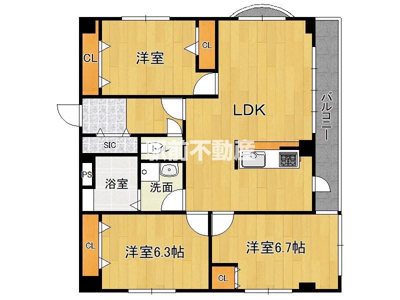 グローリア室見(3LDK/2階)の間取り写真