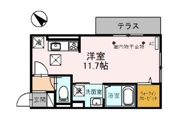 プラシード(ワンルーム/2階)の間取り写真