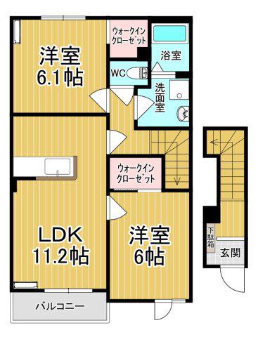 クロシェット(2LDK/2階)の間取り写真