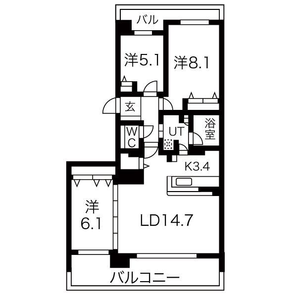 クリーンリバーフィネス新さっぽろイースト(3LDK/11階)の間取り写真