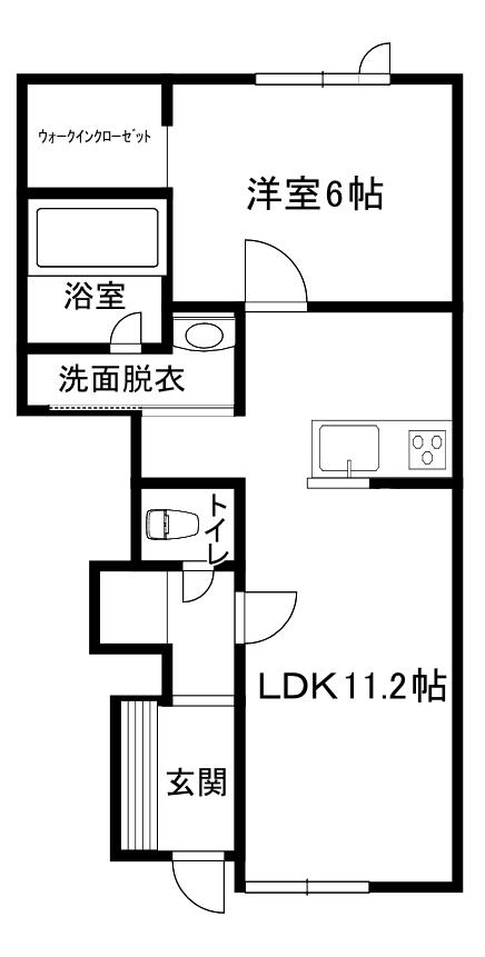 滝川市大町5丁目1LDKアパート築3年(1LDK/1階)の間取り写真