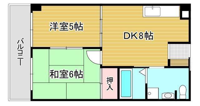サンコーポ熊本(2DK/6階)の間取り写真