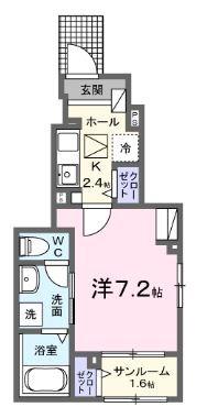 ミロワール・S(1K/1階)の間取り写真