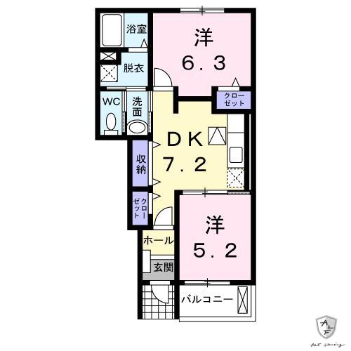 サニー薬師C(2DK/1階)の間取り写真