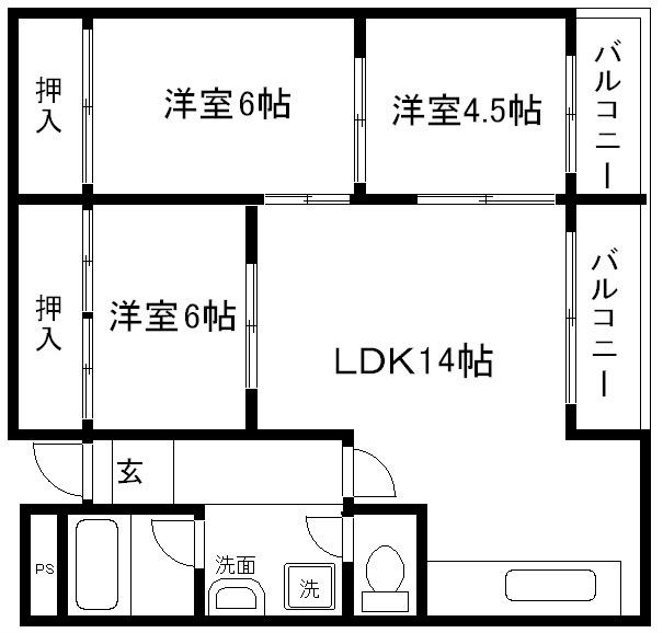 中川第6コーポ(3LDK/3階)の間取り写真