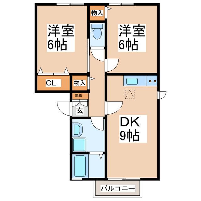 コーモドST A棟(2DK/1階)の間取り写真