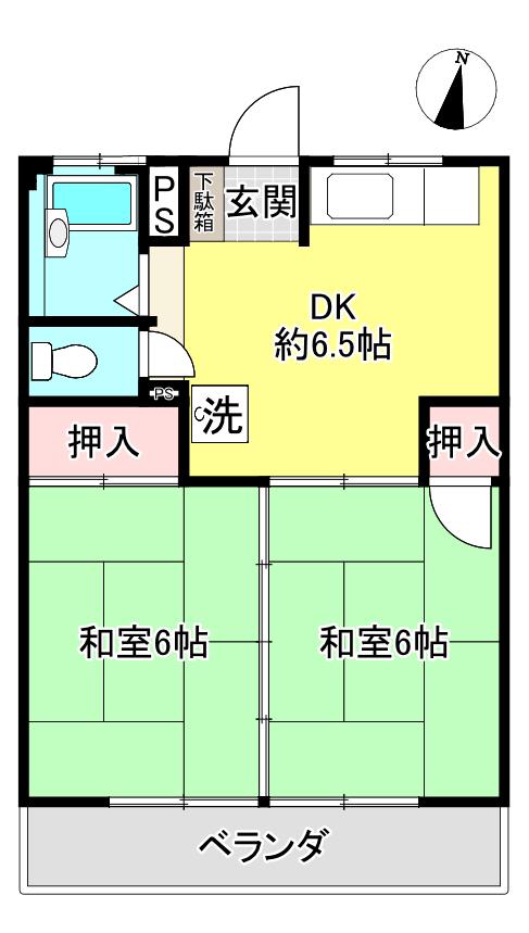 マルシンハイツ(2DK/2階)の間取り写真