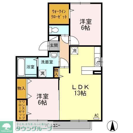 ベルホープ(2LDK/1階)の間取り写真